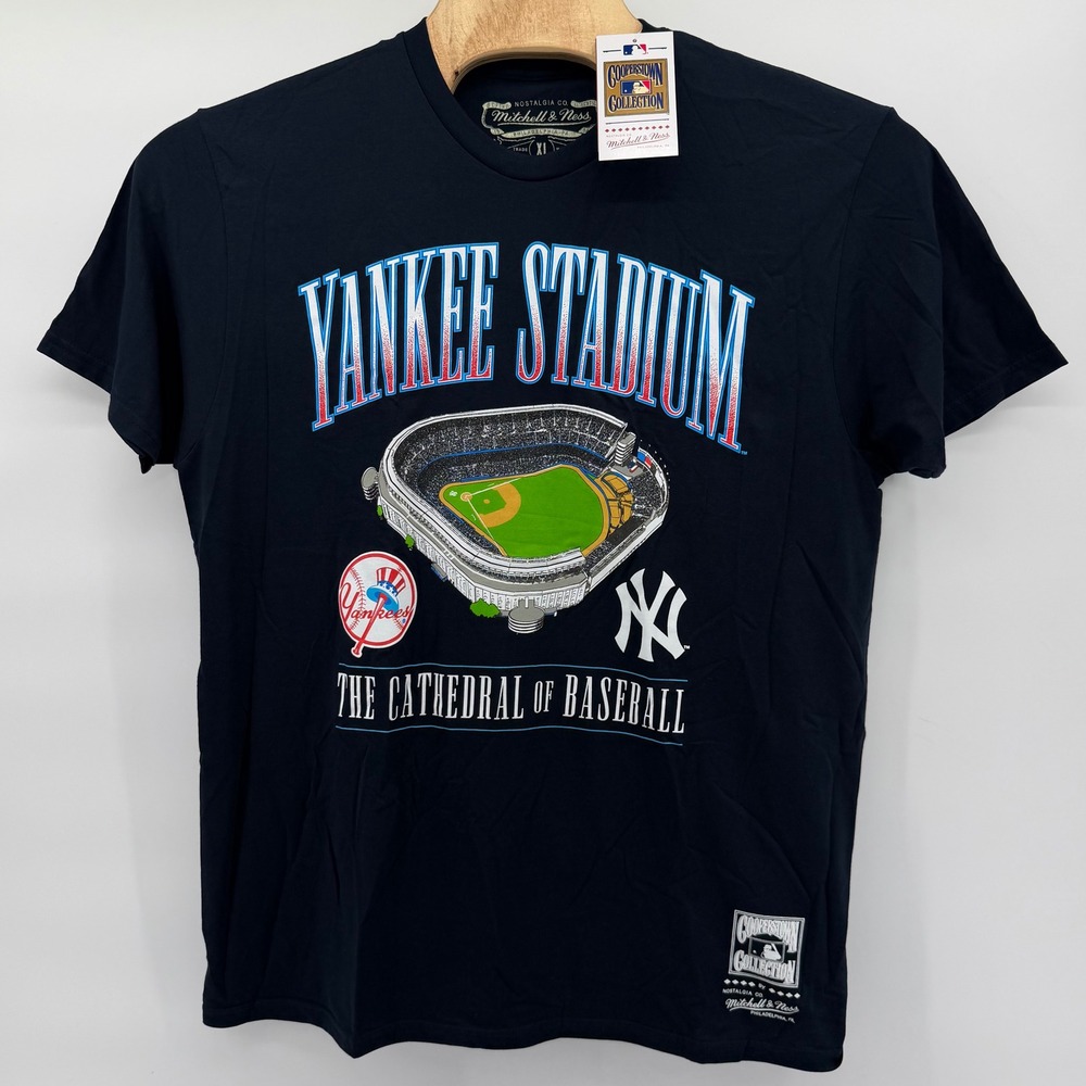 Mitchell & Ness T-Shirt Mens XL Navy Yankee Stadium Cathedral of Baseball MLB